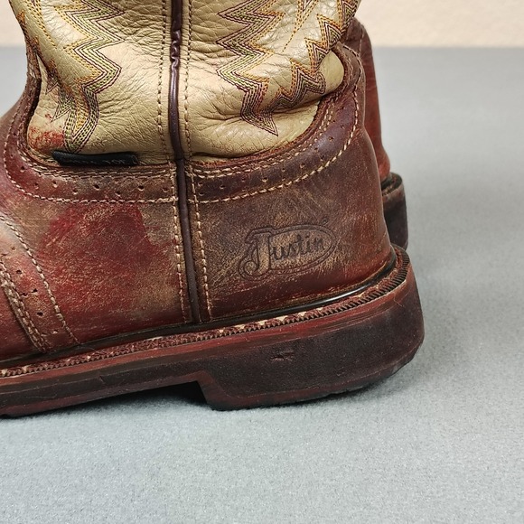 JUSTIN Superintendent Cowboy Work Boot Mens 10.5D Tooled Leather 11" Steel Toe - Picture 4 of 12